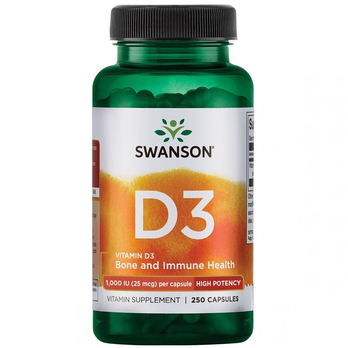 SWANSON VITAMĪNS D3 1000TV, 250 KAPSULAS.