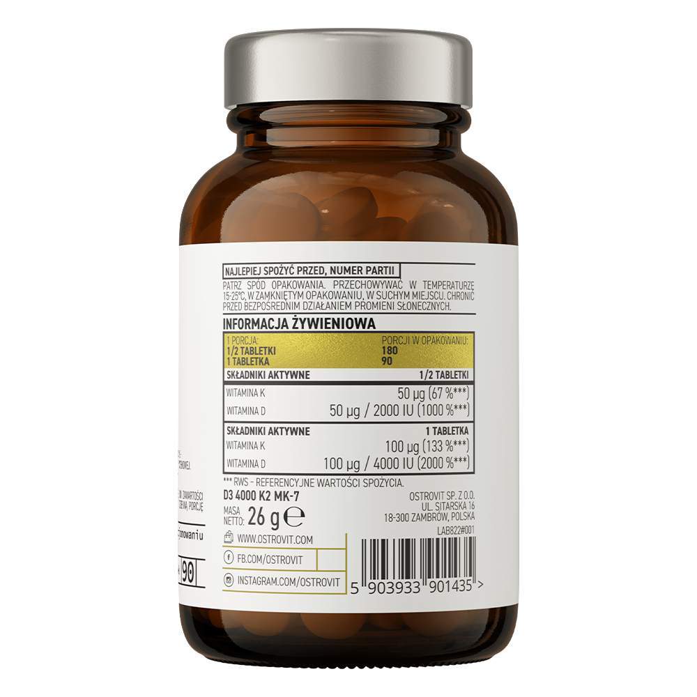 OstroVit Pharma D3 4000 + K2 MK-7, 90 tabletes